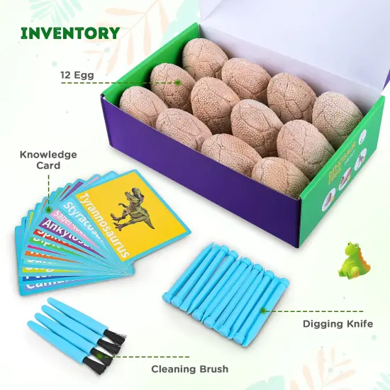 Dig Up Dinosaur Fossil Eggs, Break Open 12 Unique Eggs and Discover 12 Cute Dinosaurs, Easter Digging Toy for 3 4 5 6 7 8 9-12 Year Old Boys Archaeology Science STEM Gift {1}