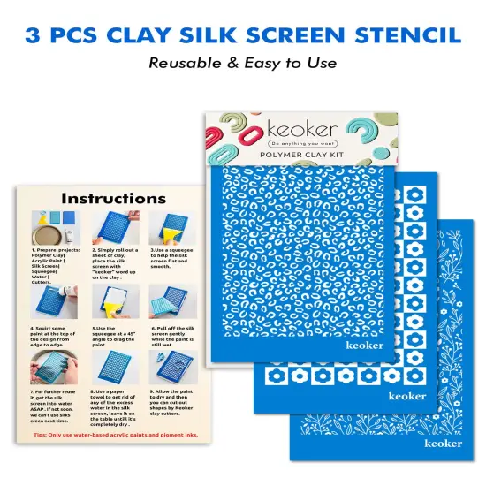 Silk Screen Stencils for Polymer Clay, 3 Pieces Reusable Silkscreen Print Kit for Printing on Clay & Other Jewelry Clay Earrings Decoration, Cheetah Leopard Silk Screen for Polymer Clay (3PC) {1}