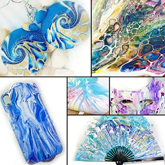 Acrylic Pouring Paint 43 PCS of 36 Bottles (2 oz/60ml) ,32 Assorted Colors Set to Pre-Mixed High Flow Acrylic Paint Pouring Supplies for Canvas Glass Paper Wood Tile and Stones, Complete Paint Pouring Kit {4}