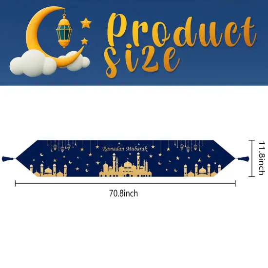 2 Pieces Eid Mubarak Table Runner -12 x71 Table Runner Eid Mubarak Decorations with Tassels -Table Runner Dresser Scarves for Table Dinner Holiday Party(Eid Mubarak Table Runner, 2) {1}