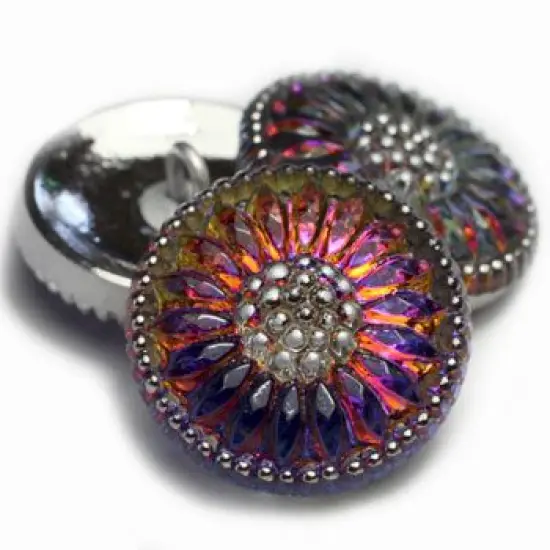 18mm Daisy Button Volcano with Silver Accents - Czech Glass Buttons {2}