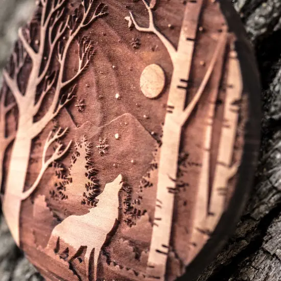 Winter Wolf - Raw Cedar Ornament 3x3in {4}