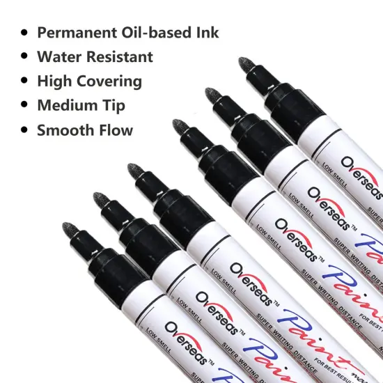 6 Pieces Black Paint Markers Pens - Single color Permanent Oil Based Paint Pen, Medium Tip, Quick Dry and Waterproof Marker for Rock, Wood, Fabric, Plastic, Canvas, Glass, Mugs, Canvas, Glass {1}
