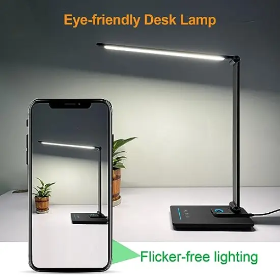 LED Desk Lamp, Eye-Friendly Dimmable Desk Light, 5 Light Colors, 6 Brightness Levels, Touch Control Table Lamp with USB Charging Port, Night Light, Auto Timer, for Dorm, Home, Office(Black) {1}