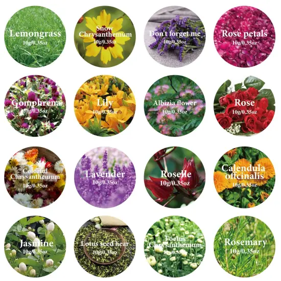 16 Bags Dried Flowers,100% Natural Dried Flowers Herbs Kit for Soap Making, DIY Candle Making,Bath - Include Rose Petals,Lavender,Don't Forget Me,Lilium,Jasmine,Rosebudsand More {1}