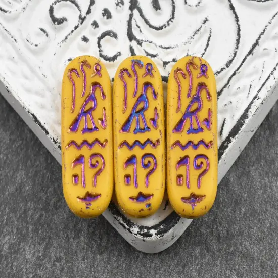 *6* 25x10mm Matte Opaque Sunflower Rainbow Metallic Egyptian Cartouche Oval Beads {3}