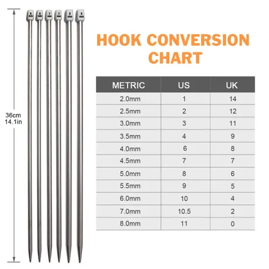 Knitting Needle Set, 22 Pieces 2mm(B)-8mm(L) Straight Single Pointed Stainless Steel Sweater Needles Set(11Pair-11 Size,9.8 inch) with Locking Stitch Makers Large-Eye Needles Measure Tape (36CM) {4}
