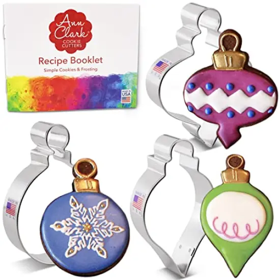 3 Pieces Christmas Ornaments Cookie Cutters Set Made in USA by Ann Clark, Teardrop Bauble, Finial, and Round Ornaments {1}