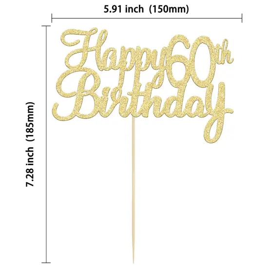 1 Pack Happy 60 th Birthday Cake Topper Gold Glitter Happy Birthday Cake Topper Happy 60 Birthday Cake Decoration for 60th Birthday Party Decorations {1}