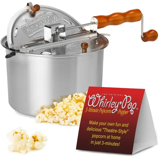Wabash Family Farms Whirley-Pop 6 Qt Popcorn Popper with Metal Gears Aluminum with Wooden Handle {4}