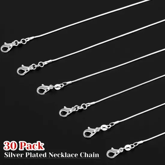 30 Pck Chains for Jewelry Making, Paxcoo Necklace Chains Bulk Silver Plated Snake Chains for Necklace Jewelry Making, 1.2 mm (22 Inches) (22 Inches) {1}