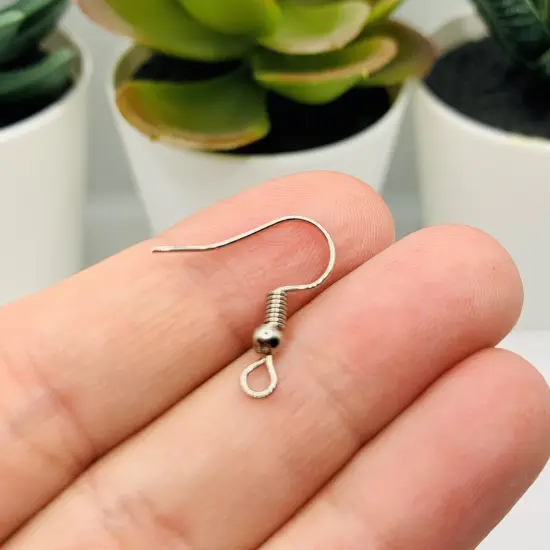 100 or 500 Pieces: Rhodium /Antique Silver Fish Hook Earring Wires with Spring and Ball {3}