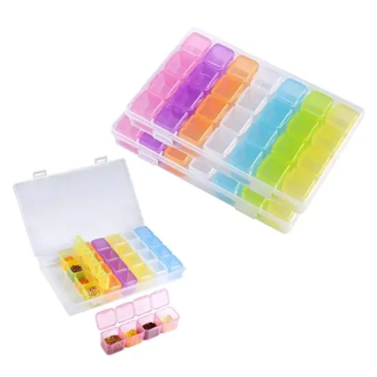 2 Pack Diamond Embroidery Box, Colorful Diamond Painting Storage Box Containers Each with 28 Mini Compartments Grids Mosaic Kits Accessories Storage Box and Cross Stitch Tools for DIY Art Craft {1}