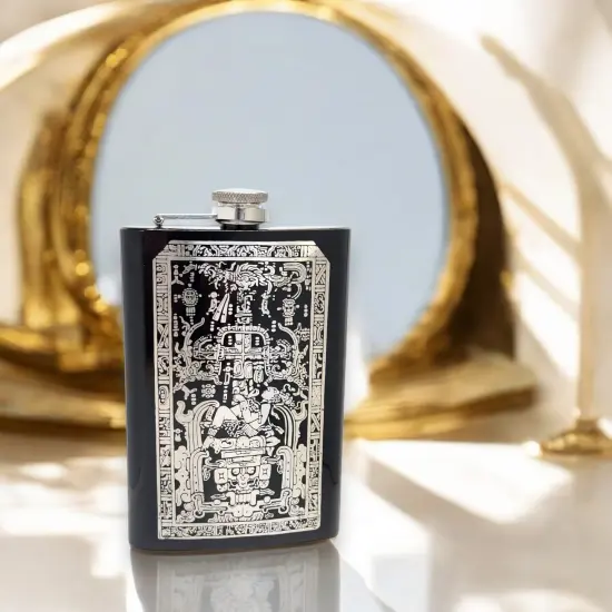8oz BLACK Mayan Astronaut Flask {4}