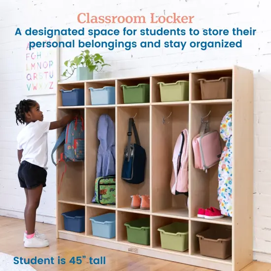 5-Section Coat Locker with 10 Scoop Front Storage Bins, Natural Earthtone {4}