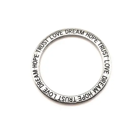 4, 20 or 50 Pieces: Dream Hope Trust Love Affirmation Circle Connector Charms {1}