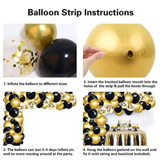 110 Pieces Black and Gold Balloons Garland Arch Kit,New Years Eve Party Balloons with Black Gold Confetti Balloons for Graduation Birthday Party Decorations {1}