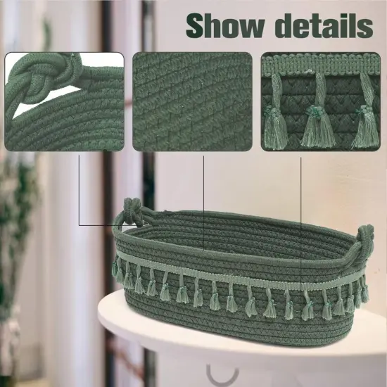 Small Cotton Rope Woven Basket Toilet Paper Baskets for Organizing Decorative Basket for Boho Decor Small Storage Basket for Bedroom Nursery Livingroom Entryway,Green {1}