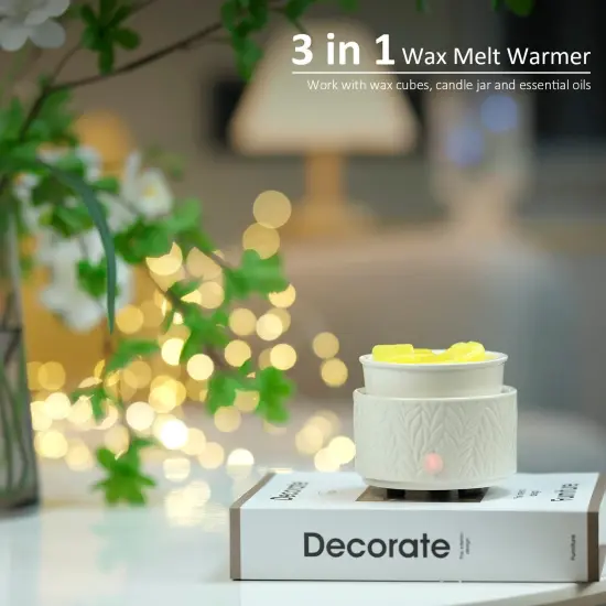 Wax Melt Warmer for Scented Wax Melts 3-in-1 Electric Ceramic Candle Wax Warmer Burner Fragrance Wax Melter for Home Office Bedroom Gift & Decor (Leaf) {6}