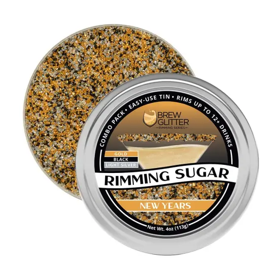 Brew Glitter - New Years Rimming Sugar (4oz, 1x Bar Tin) Cocktail Garnish for Mixed Drinks & Refreshments {4}