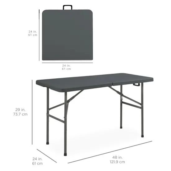 Best Choice Products 4ft Plastic Folding Table, Indoor Outdoor Heavy Duty Portable w/ Handle, Lock for Picnic Dark Gray {2}