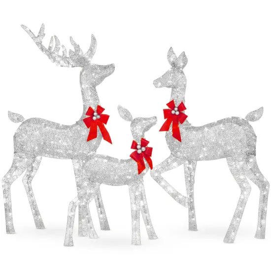 Best Choice Products 3-Piece Lighted Christmas Deer Set Outdoor Yard Decoration with 360 LED Lights, Stakes Silver {1}