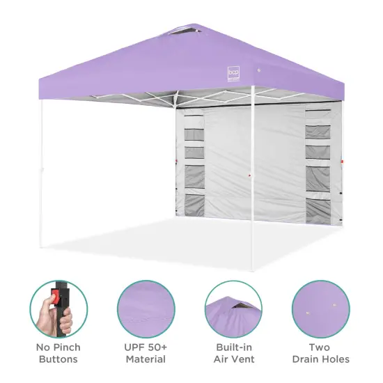 Best Choice Products 10x10ft Easy Setup Pop Up Canopy, Portable Tent w/ Side Wall, 1-Button Push, Case Lilac/White {5}