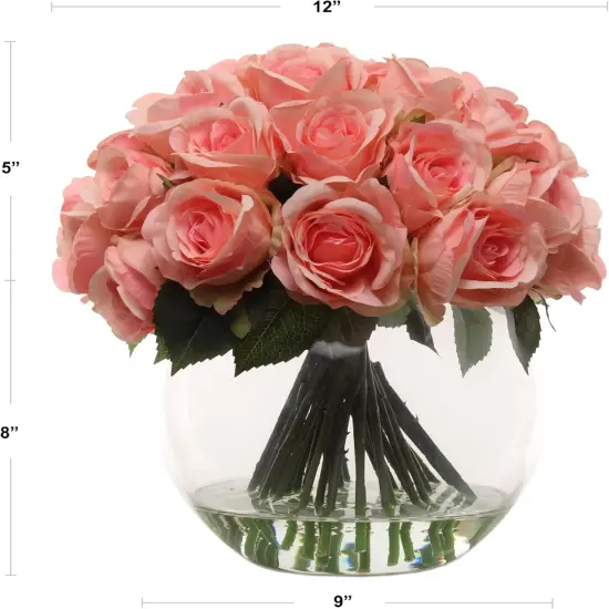Pink Rose Arrangement in Faux Water Look Glass Vase - 1 Piece , Lifelike Floral Centerpiece, Perfect for Home, Office, and Event D&eacute;cor, Floral Home by Artificial Flowers {4}