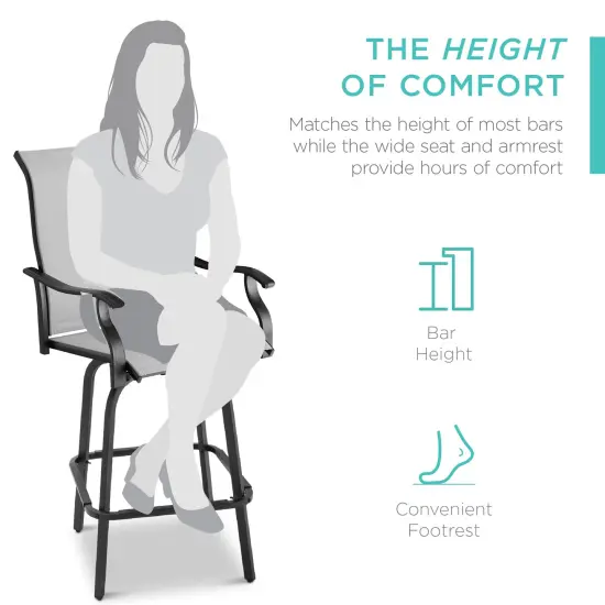 Best Choice Products Set of 2 Outdoor Swivel Bar Stools, Patio Barstool Chairs w/ 360 Rotation, All-Weather Mesh Gray {6}