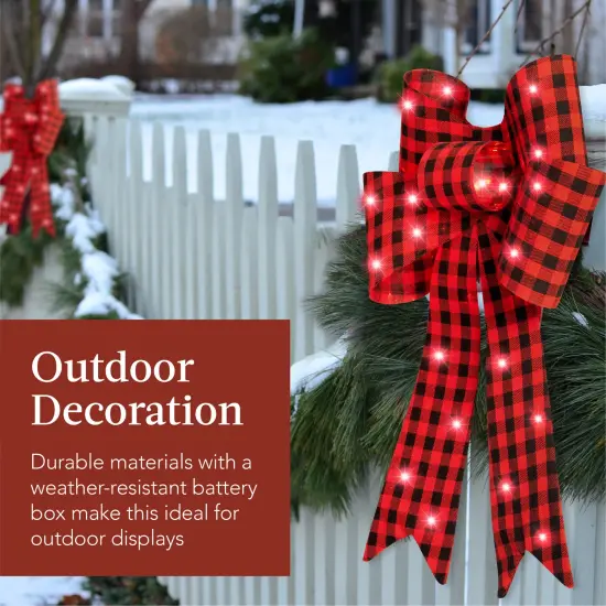 Best Choice Products Set of 3 Pre-Lit Christmas Bows, Indoor/Outdoor LED Holiday Décor w/ 8 Light Functions Plaid {5}