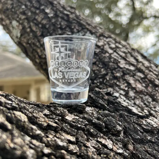 2oz Welcome to Las Vegas Shotglass LASER {4}