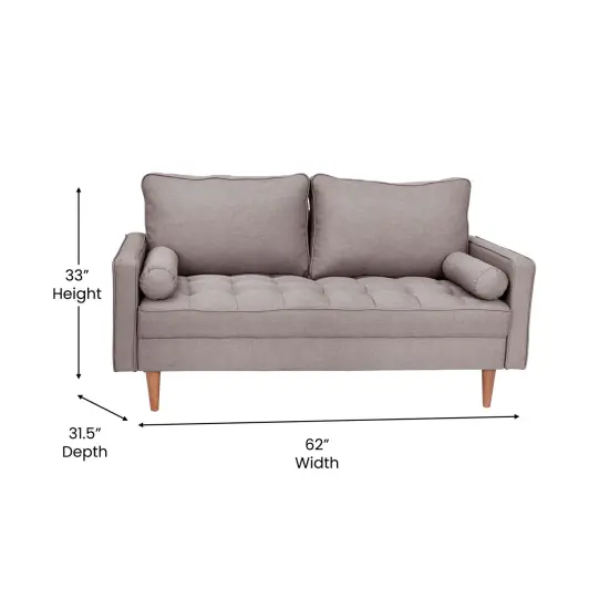 Emma and Oliver Holden Upholstered Mid-Century Modern Pocket Spring Loveseat with Wooden Legs and Removable Back Cushions Slate Gray {5}
