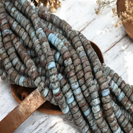 7x4mm Rustic Blue Turquoise Indonesian Heishi Beads (20" Strand) {2}