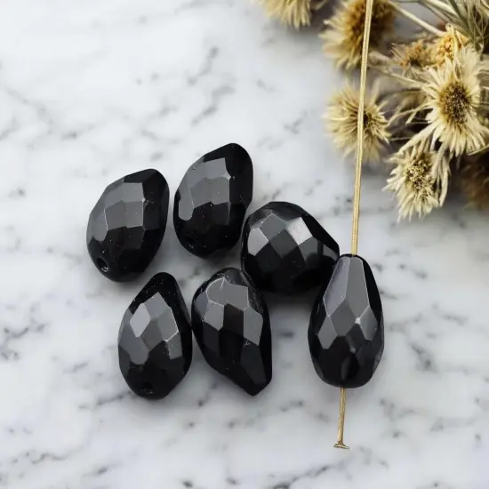 *16* 12x9mm Jet Black Fire Polished Faceted Teardrop Beads {1}