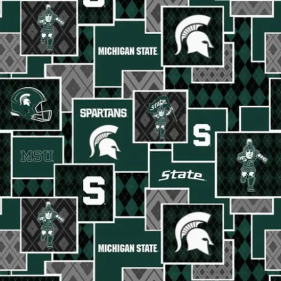Licensed NCAA Michigan State University Argyle Boxes Cotton Fabric by the Yard {1}