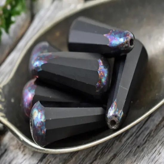 *6* 8x20mm Jet Bronzed AB Picasso Faceted Drop Beads {3}
