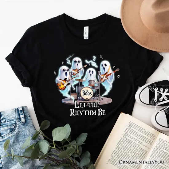 Let the Rhythm Be Ghost Band T-Shirt, Whimsical Music Tee for Guitar Rock Style People {1}