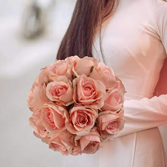 6PC 20" Pink Silk Rose Bud Stems &ndash; Realistic Floral Decor Set {4}