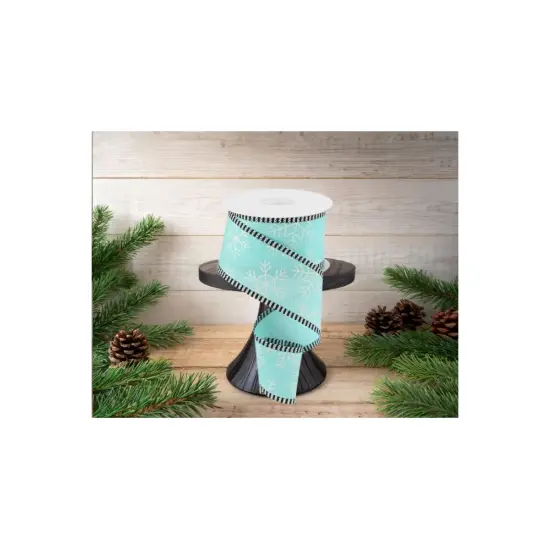 2.5" Snowflake Thin Stripe Edge Ribbon: Ice Blue (10 Yards) {3}