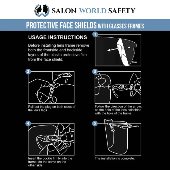 Safety Face Shields with Black Glasses Frames (Pack of 10) - Ultra Clear Protective Full Face Shields, Protect Eyes Nose Mouth - Anti-Fog PET Plastic {6}