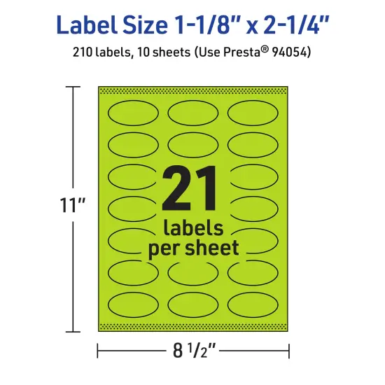 Avery Bright Green Paper Labels, 1-1/8" x 2-1/4" Oval {5}