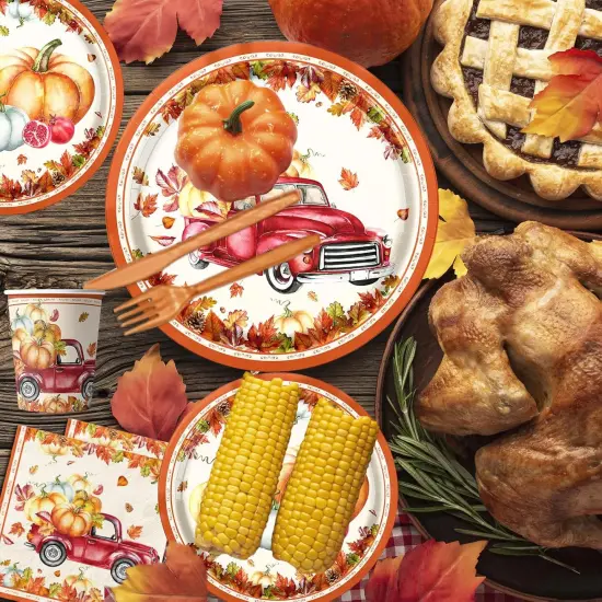142Pcs Fall Party Plates and Napkins Party Supplies {4}