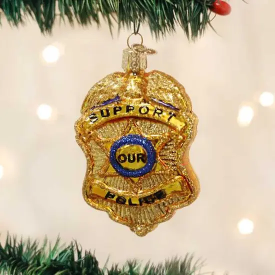 Old World Christmas 3.75 In Police Badge Christmas Tree Ornament , Christmas Decor Public Safety Service Authority Gold {3}