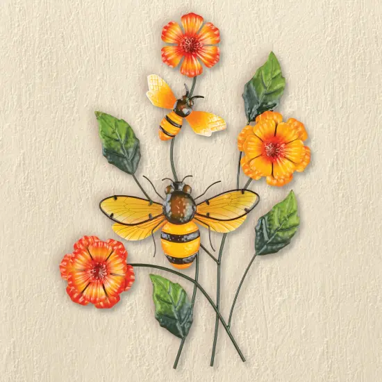 Collections Etc 3D Bee Colorful Floral Metal Outdoor Wall Art {1}