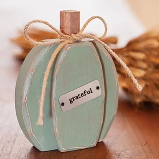 Rustic Pumpkin Sitter Wood Fall Accent with Galvanized Metal Plate Grateful {2}
