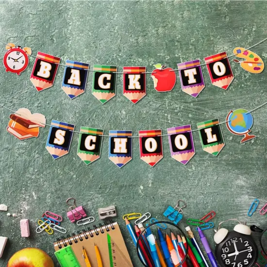 Welcome Back to School Banner, Welcome Sign for First School Arrival No DIY Pencil Garland First Day Decorations with 2 Pre-Assembled Strings for Classroom Decor & Party Supplies {3}