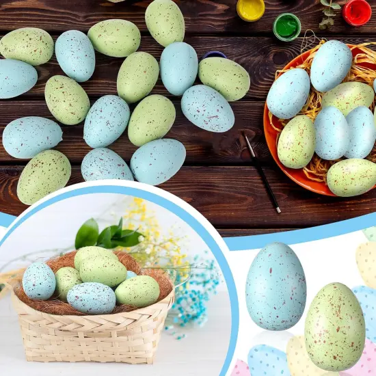 16 Pcs Pastel Easter Eggs with Chicken Nest Easter Table Centerpiece Plastic Green Blue Speckled Eggs for Spring Filler Baskets DIY Home Farmhouse Table Decoration {4}