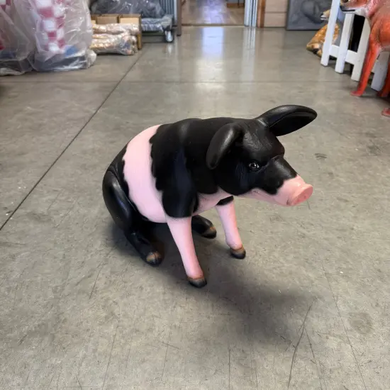 Baby Sitting Black And Pink Pig Life Size Statue {4}