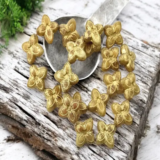 *10* 17mm Bronze Washed Matte Semi Translucent Honey 4 Petal Lily Flower Beads {3}