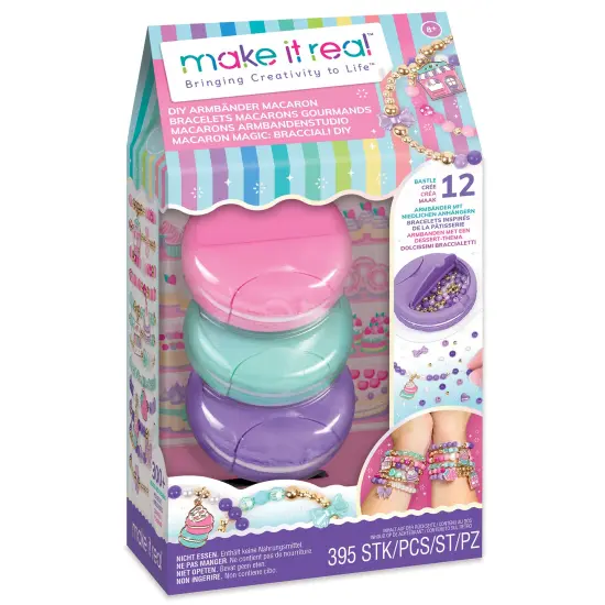 Make It Real: Macaron Bracelet Maker - 395pc, DIY Jewelry Craft Kit, Design & Make 12 Dazzling Bracelets, Dessert-Themed Beads & Charms, Girls-Kids 8+ {1}